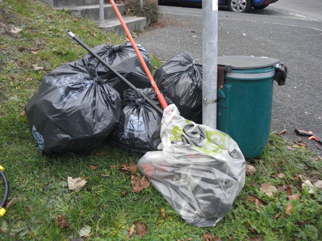Collected rubbish from Woodland Walk (Grove Park to behind Costcutter)