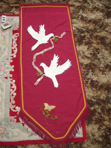 Cloth Banner with doves made for The Wedding of Kurt & Rosemary by Paulene Smith